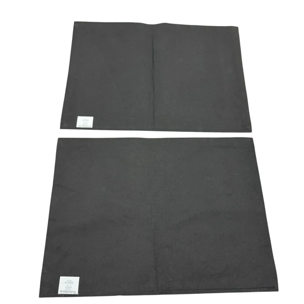 Crate & Barrel Placemats Black Cotton Checkered Pique Woven Rectangle X4 NEW